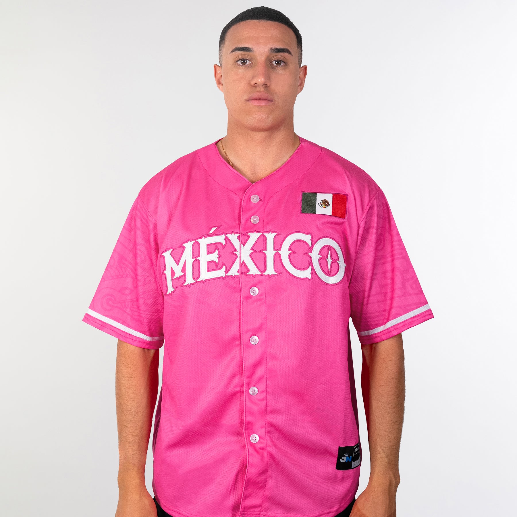 Mexico Heritage Custom Pink Baseball Jersey Model Styling