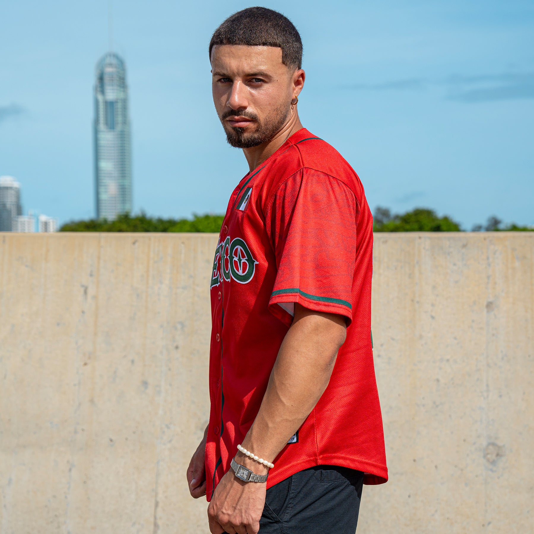 Mexico Heritage Custom Red Baseball Jersey Embroidered Model Sleeves  
