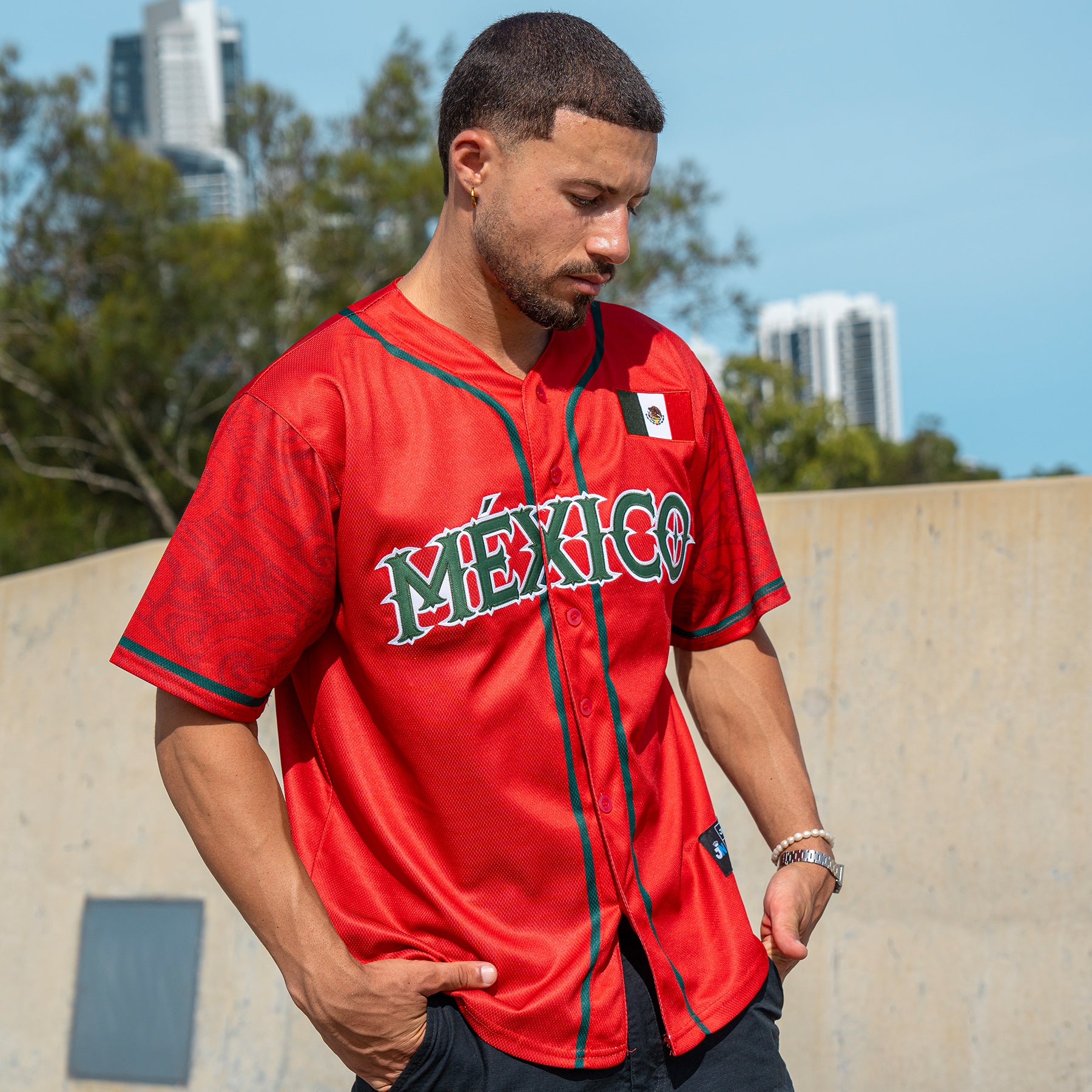 Mexico Heritage Custom Red Baseball Jersey Embroidered Model Style