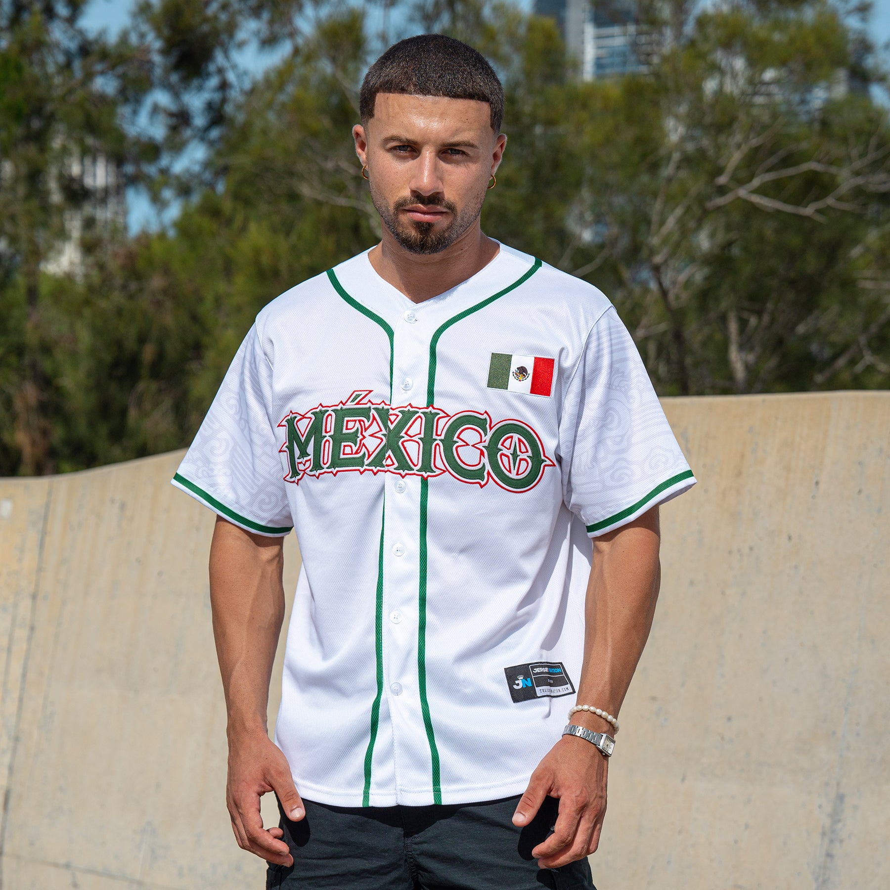 Mexico Heritage Custom White Baseball Jersey Model Styling