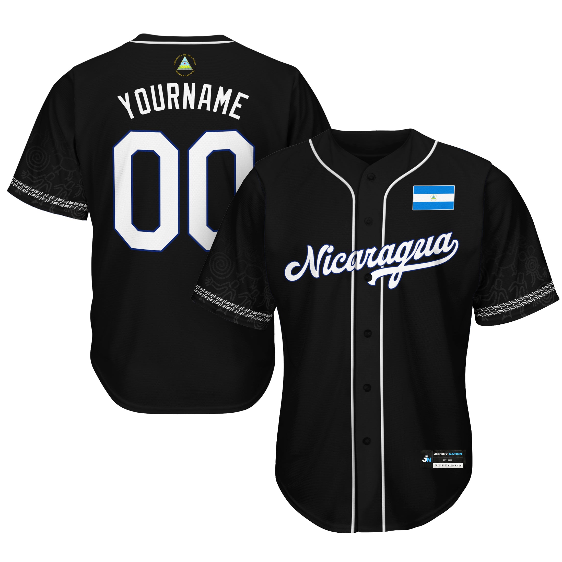 Nicaragua Heritage Custom Baseball Jersey Black
