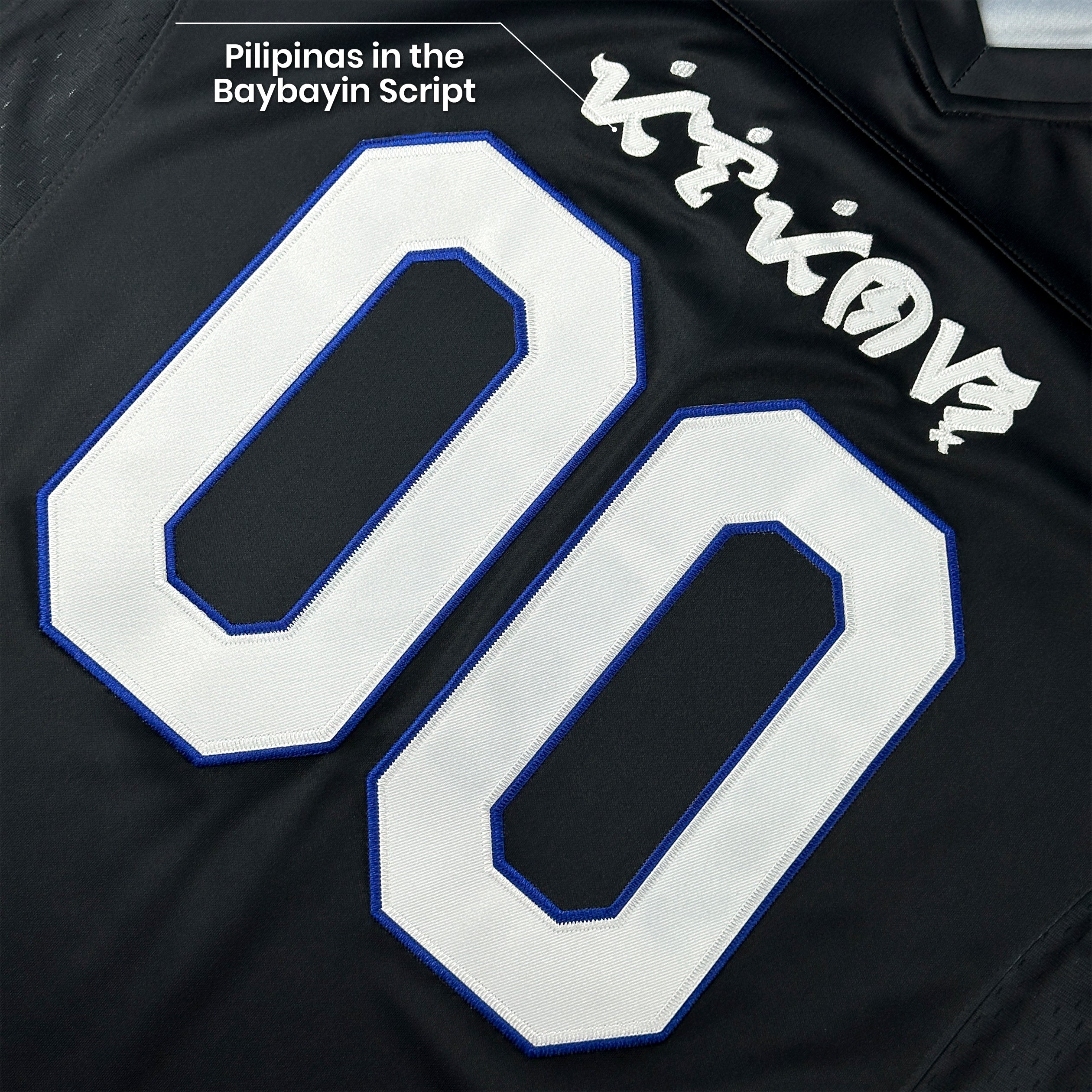 Philippines Heritage Black Custom American Football Jersey Embroidered Closeup Front