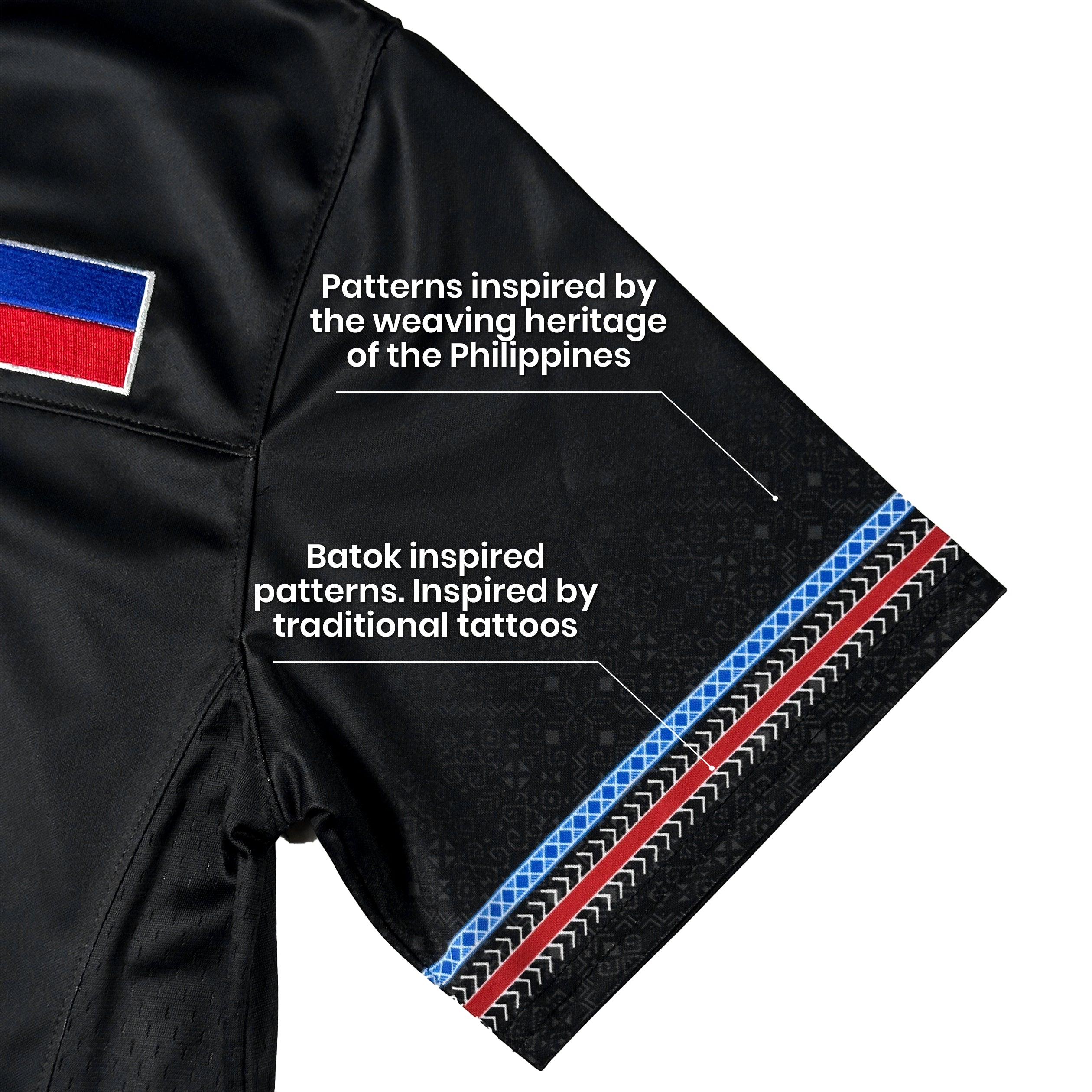 Philippines Heritage Black Custom American Football Jersey Embroidered Sleeves Batok Details
