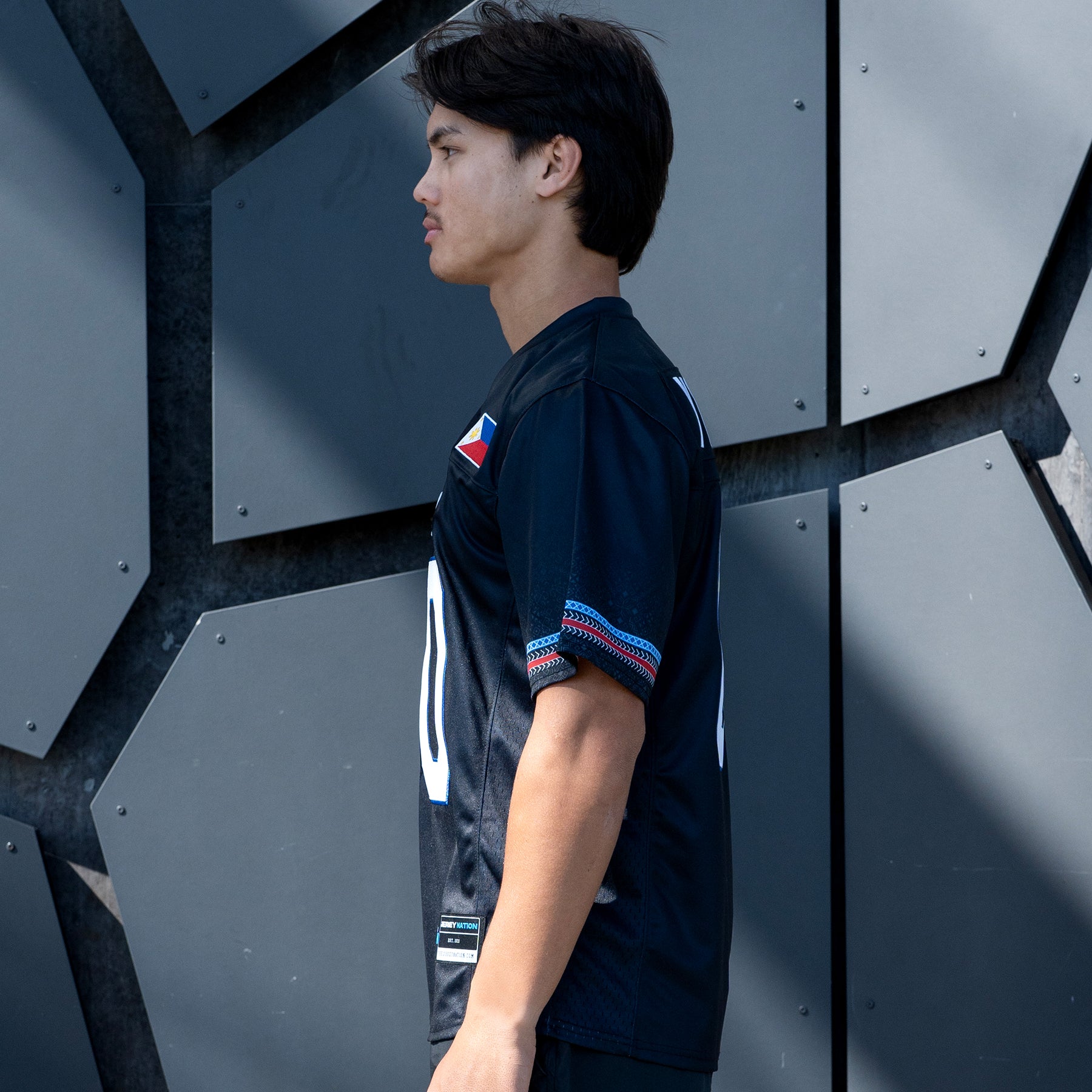 Philippines Heritage Black Custom American Football Jersey Model Styling Side Sleeves