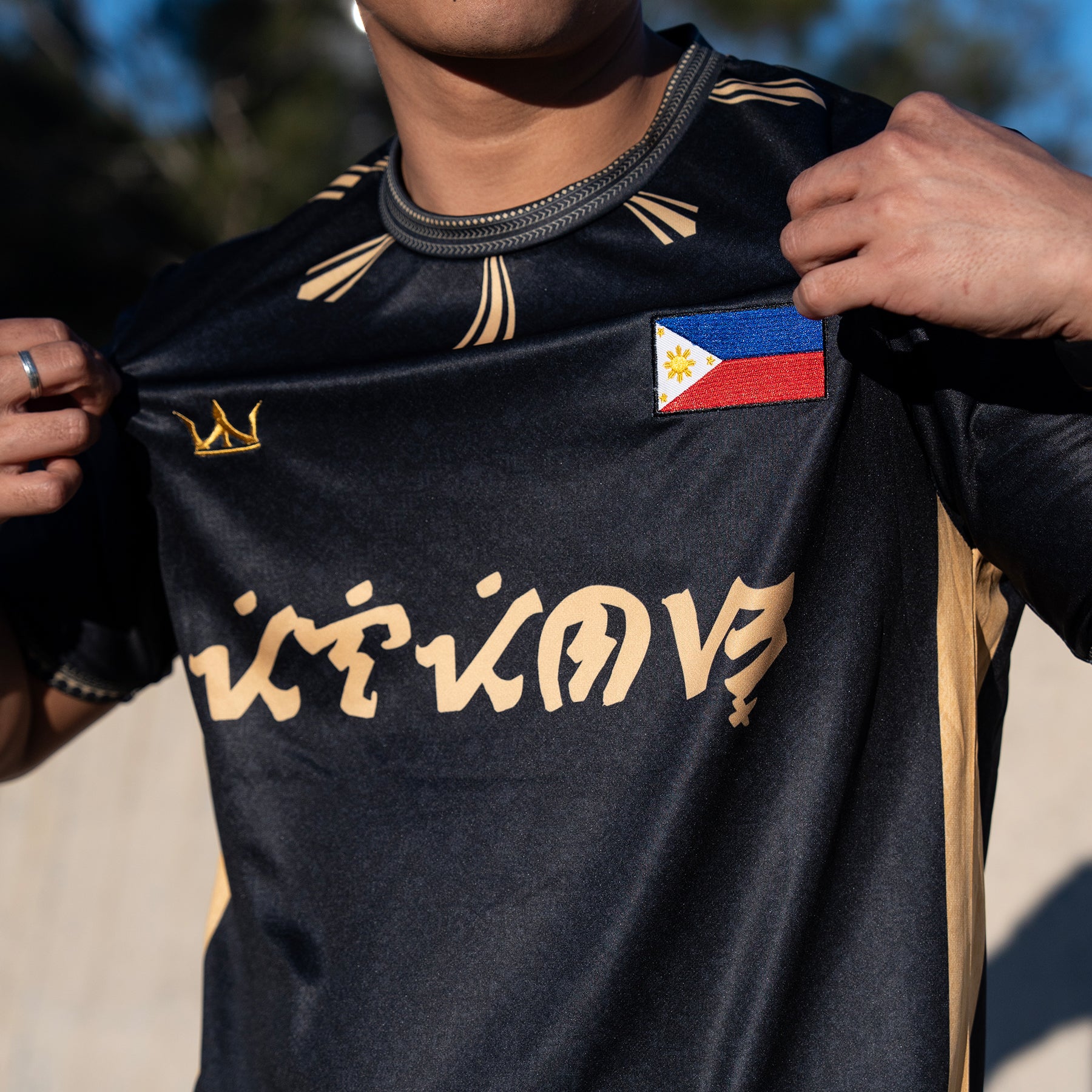 Philippines Heritage Black Custom Football Soccer Jersey Closeup 