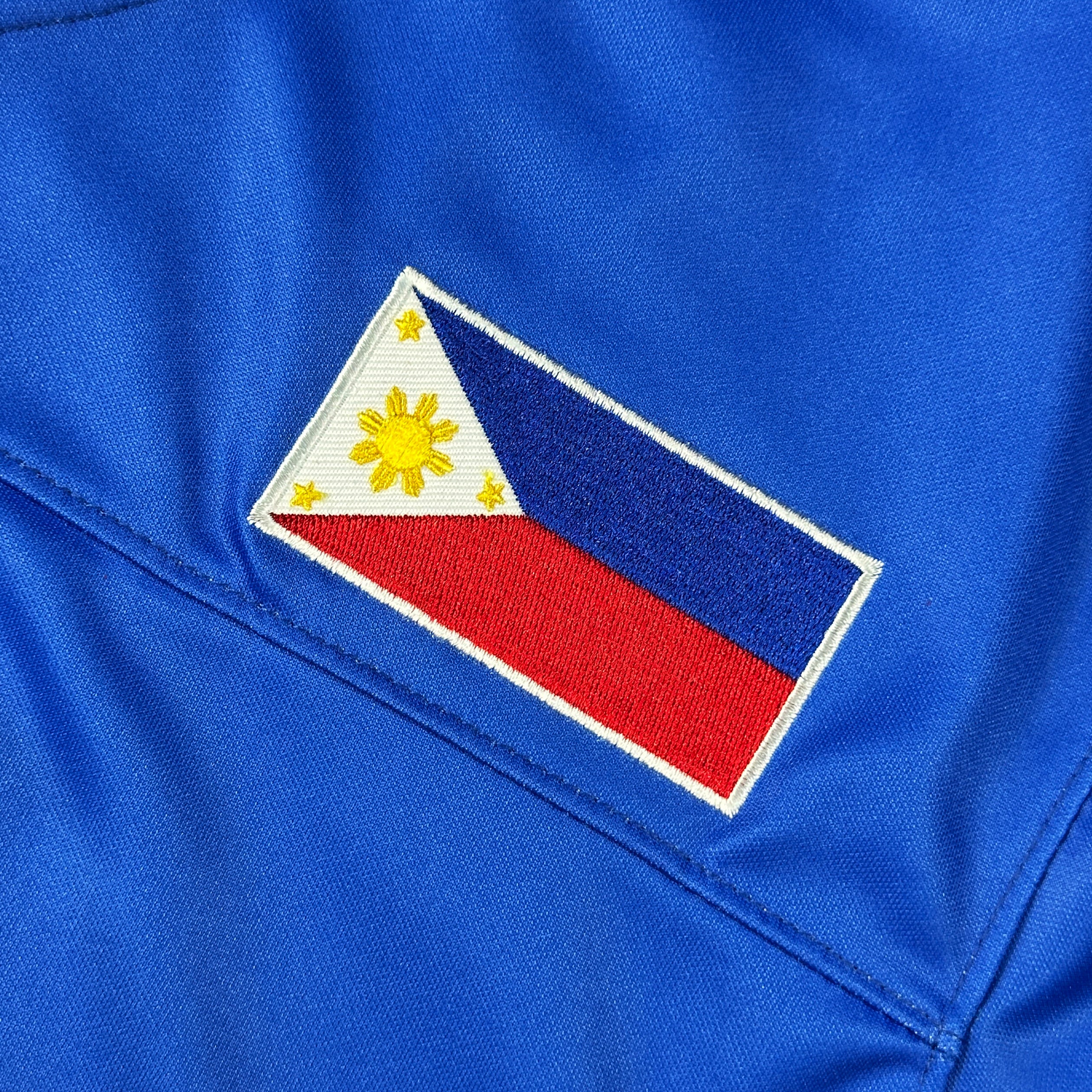 Philippines Heritage Blue Custom American Football Jersey Embroidered Closeup Flag