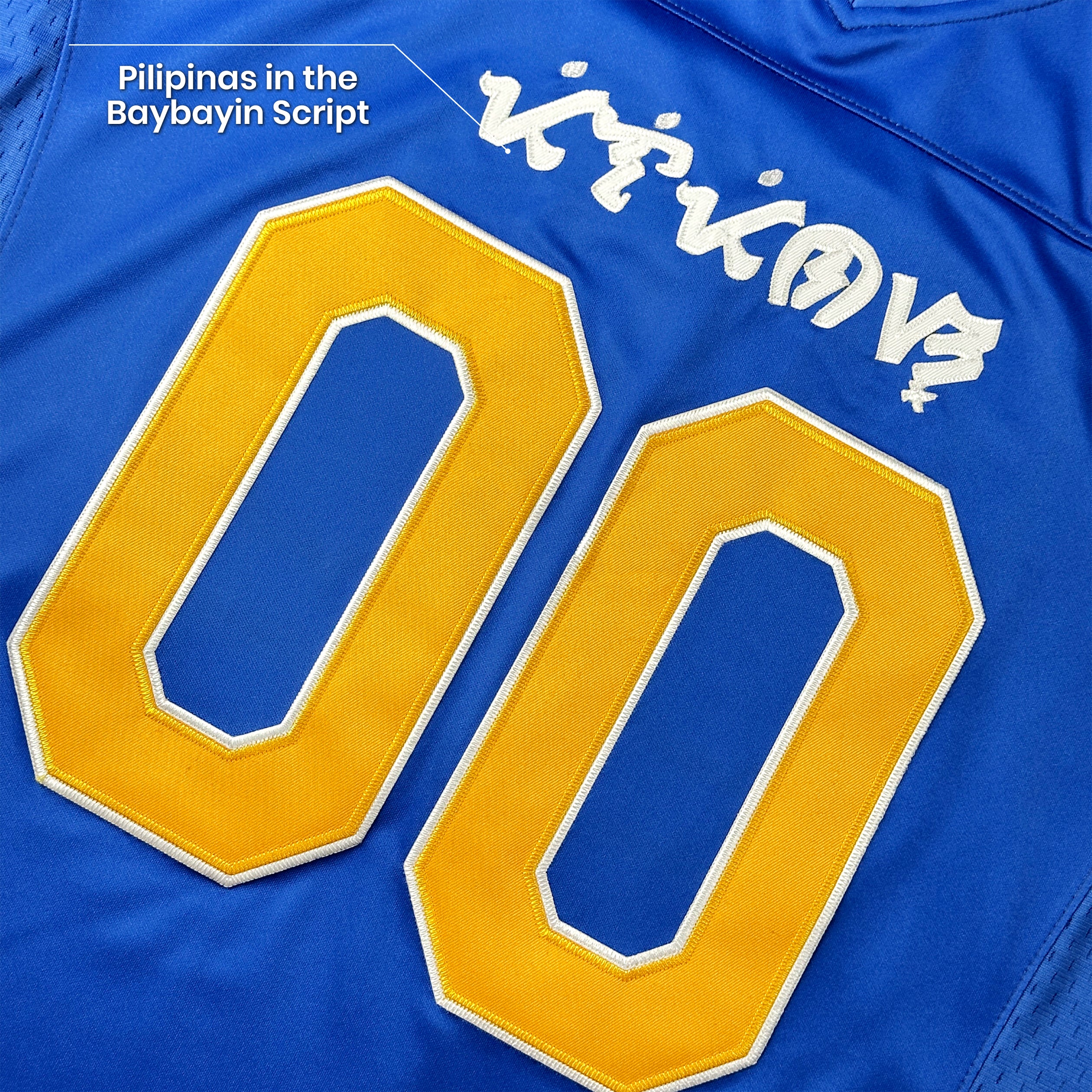 Philippines Heritage Blue Custom American Football Jersey Embroidered Closeup Front