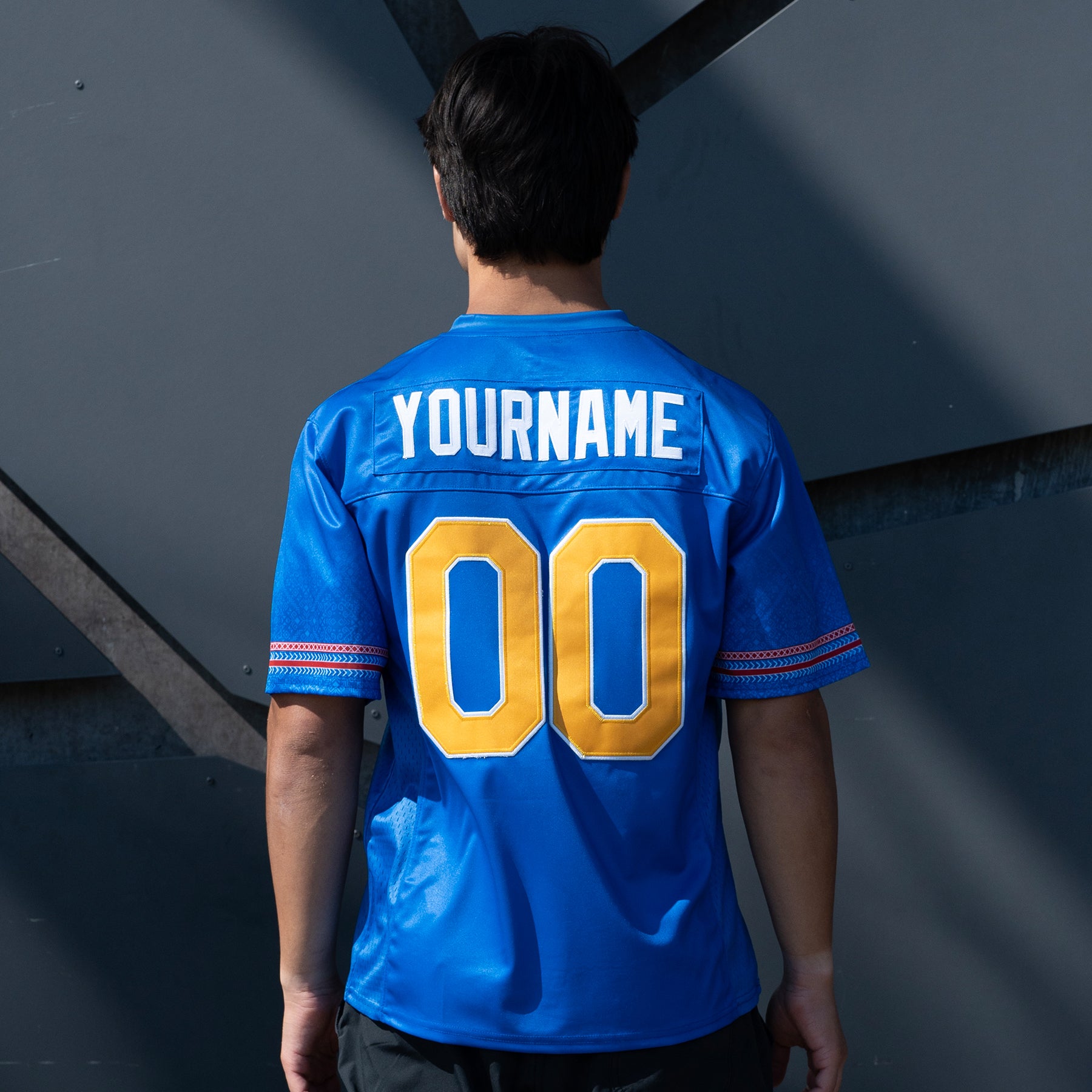 Philippines Heritage Blue Custom American Football Jersey Model Styling Back Customized