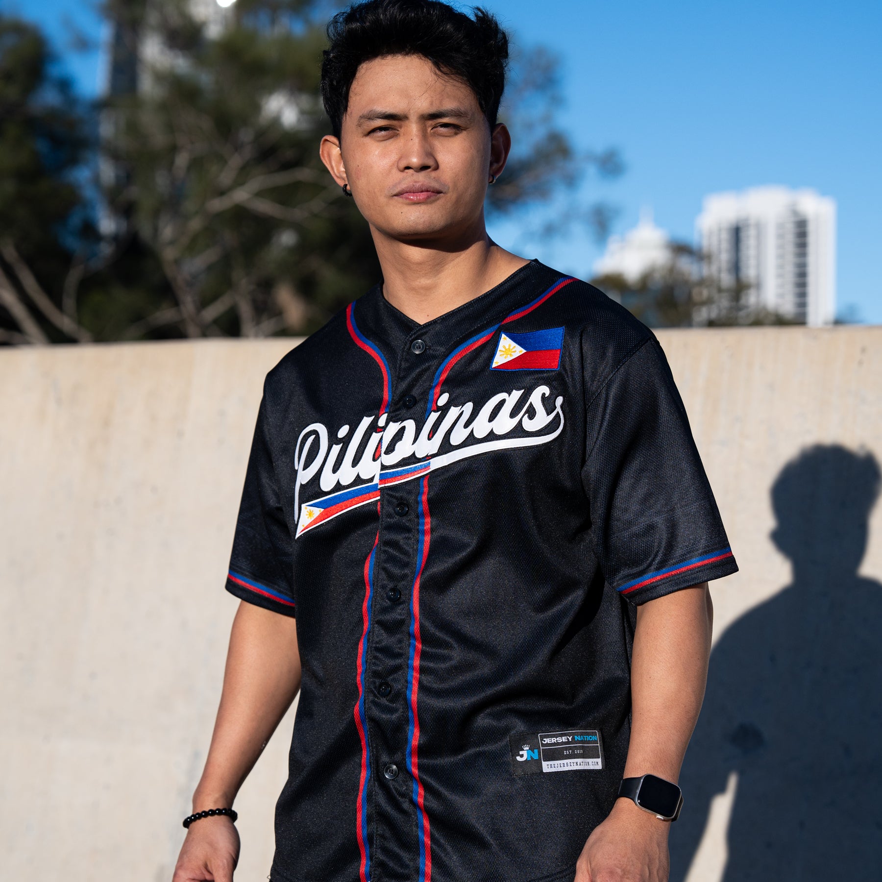 Philippines Heritage Custom Black Baseball Jersey Model Styling