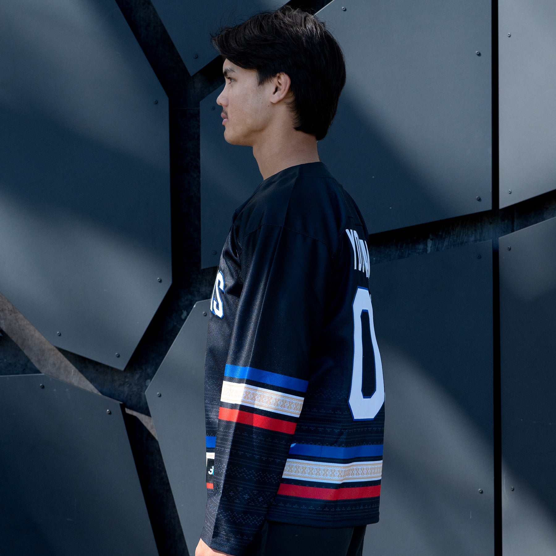 Philippines Heritage Custom Black Hockey Jersey Model Closeup Embroidered Side 