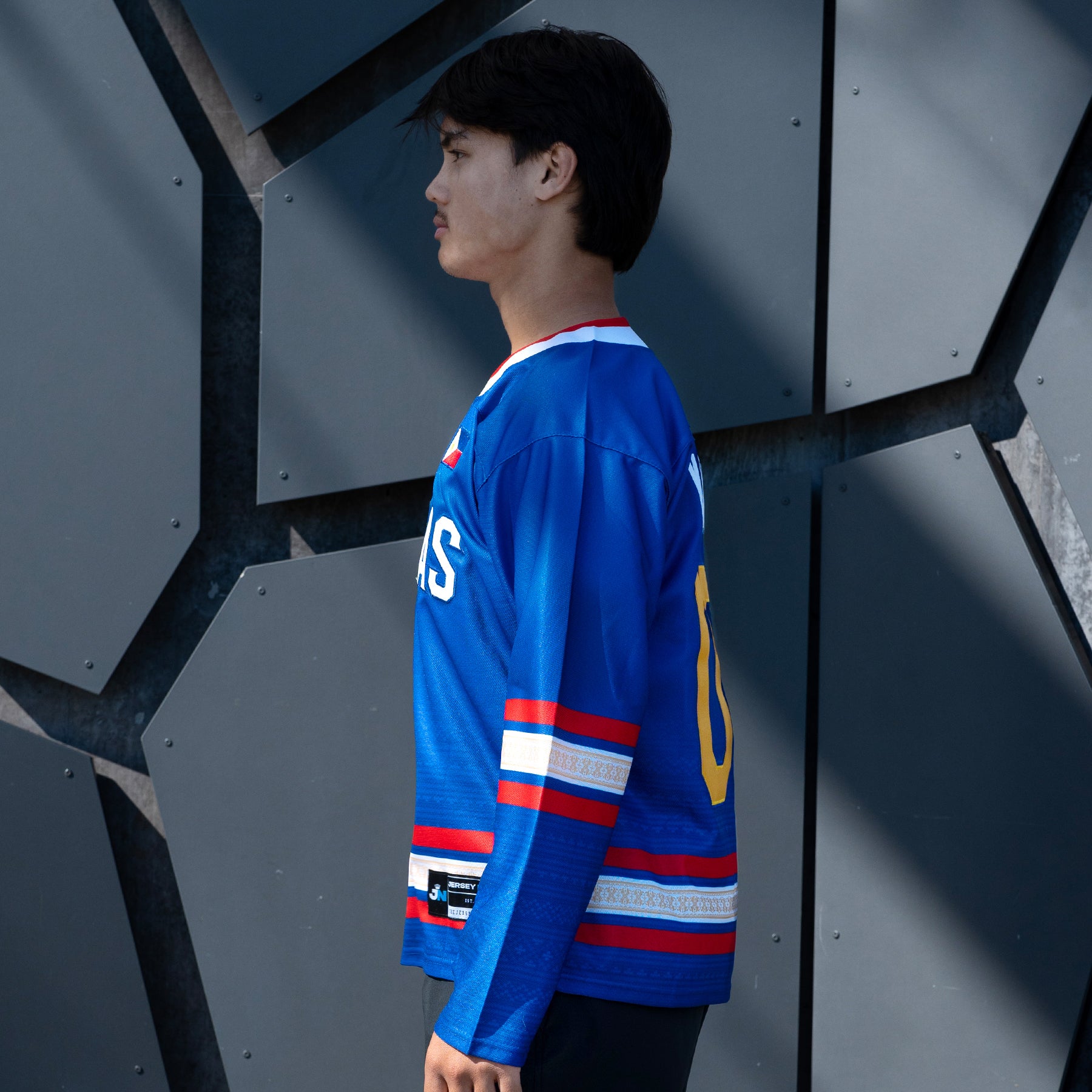 Philippines Heritage Custom Blue Hockey Jersey Model Side Sleeves