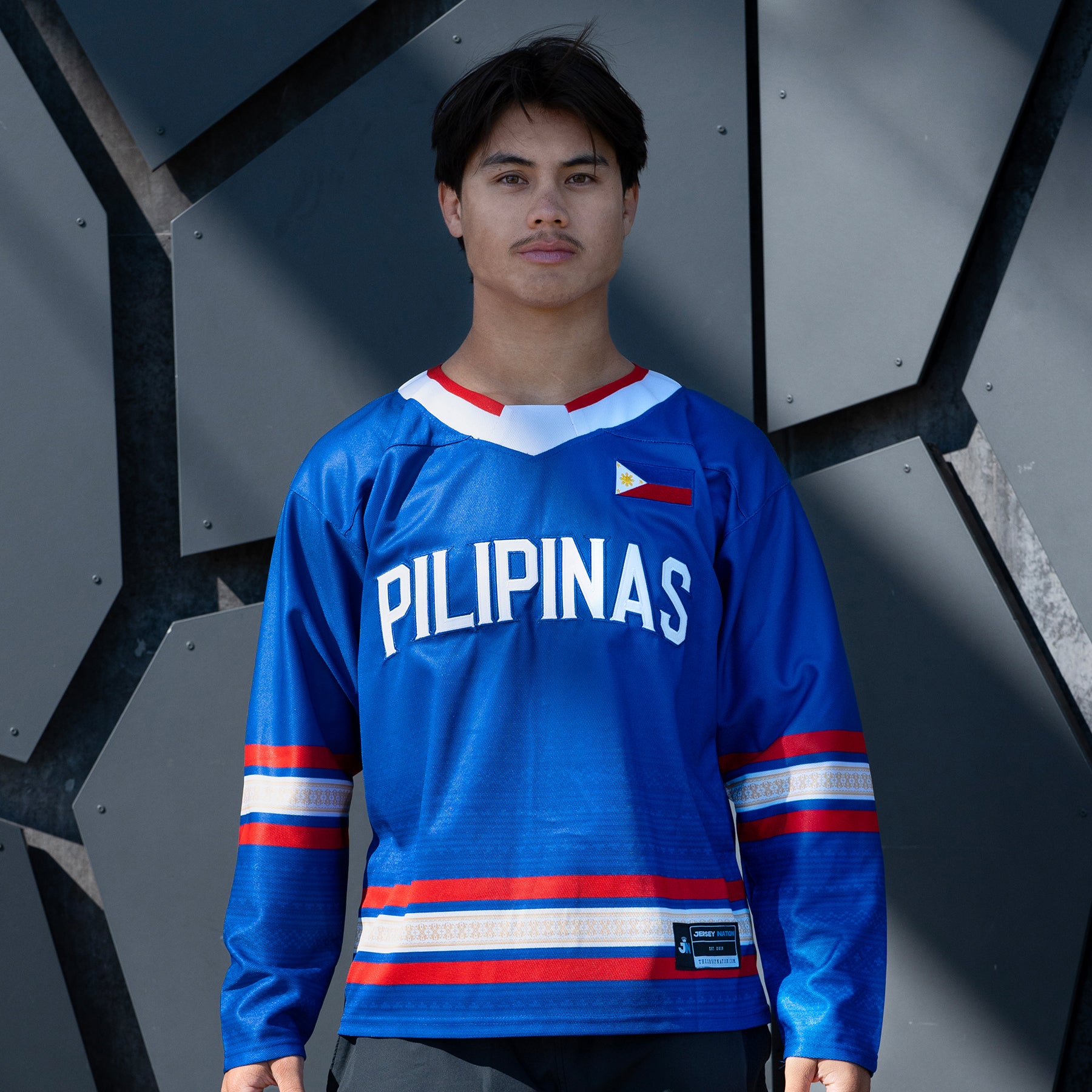 Philippines Heritage Custom Blue Hockey Jersey Model Styling