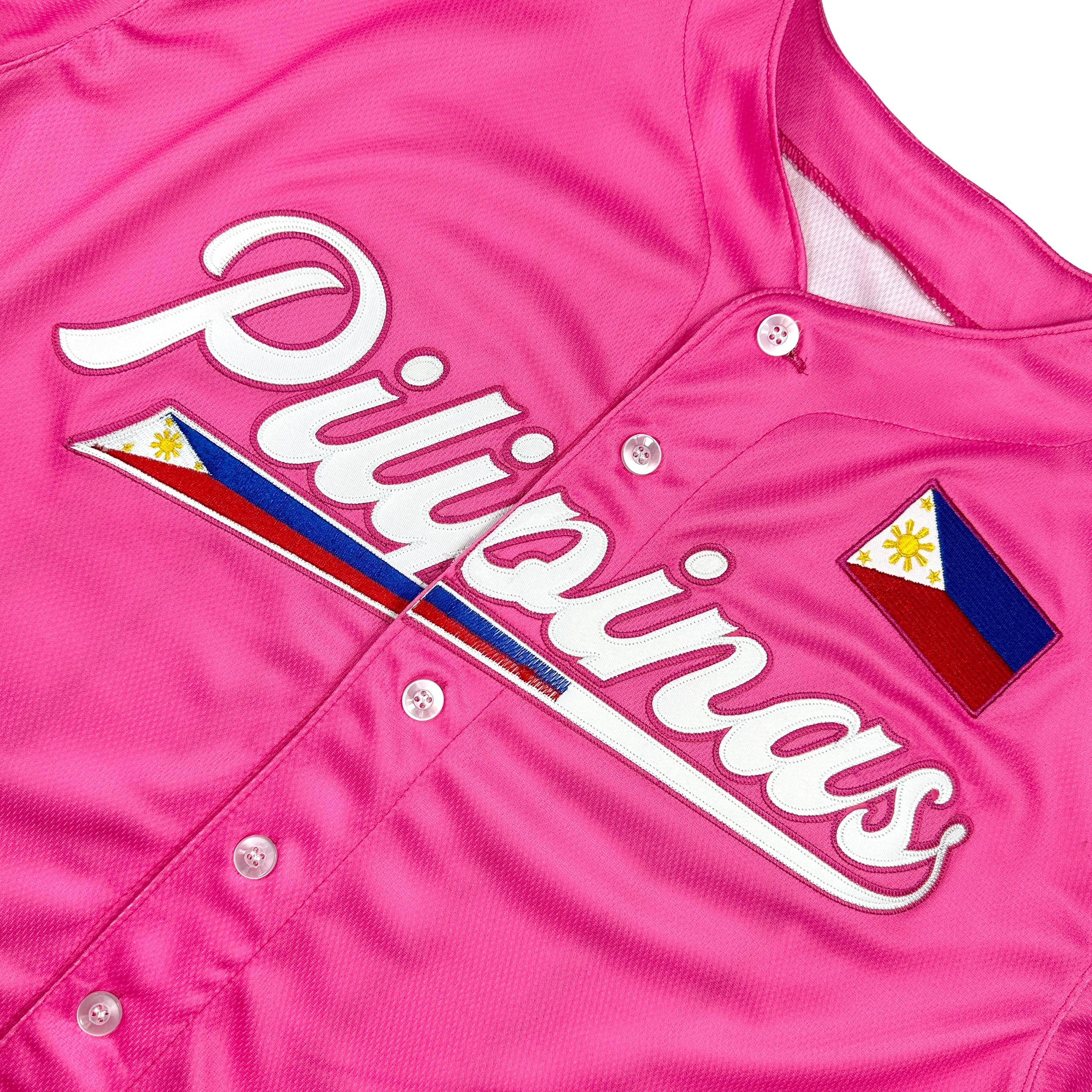 Philippines Heritage Custom Pink Baseball Jersey Embroidered Front