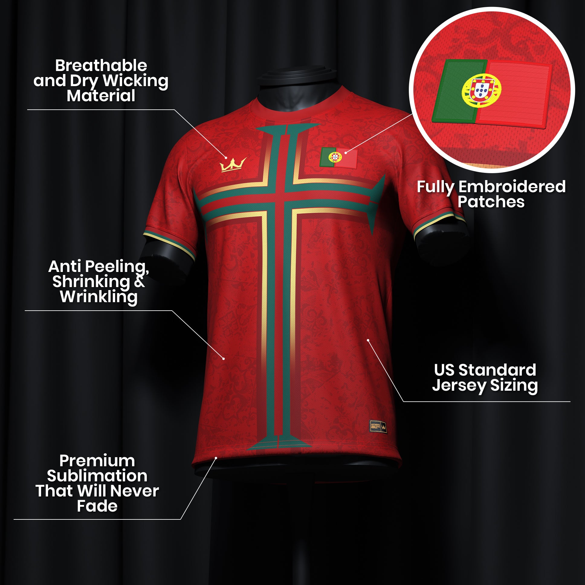 Portugal Heritage Custom Red Football Jersey Soccer Shirt World Portuguese 