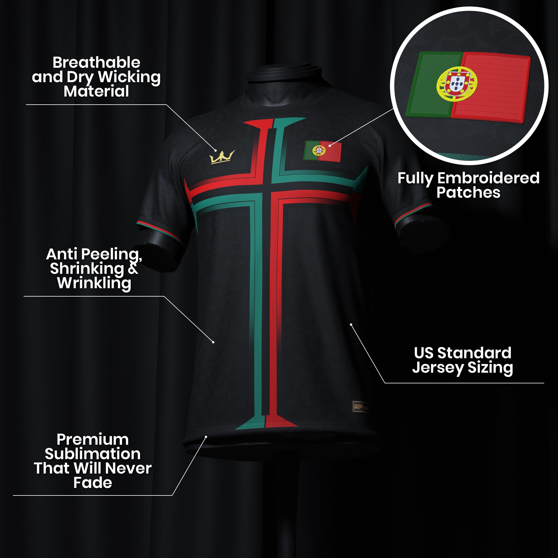 Portugal Heritage Custom Black Football Jersey Soccer Shirt World Portuguese Closeups