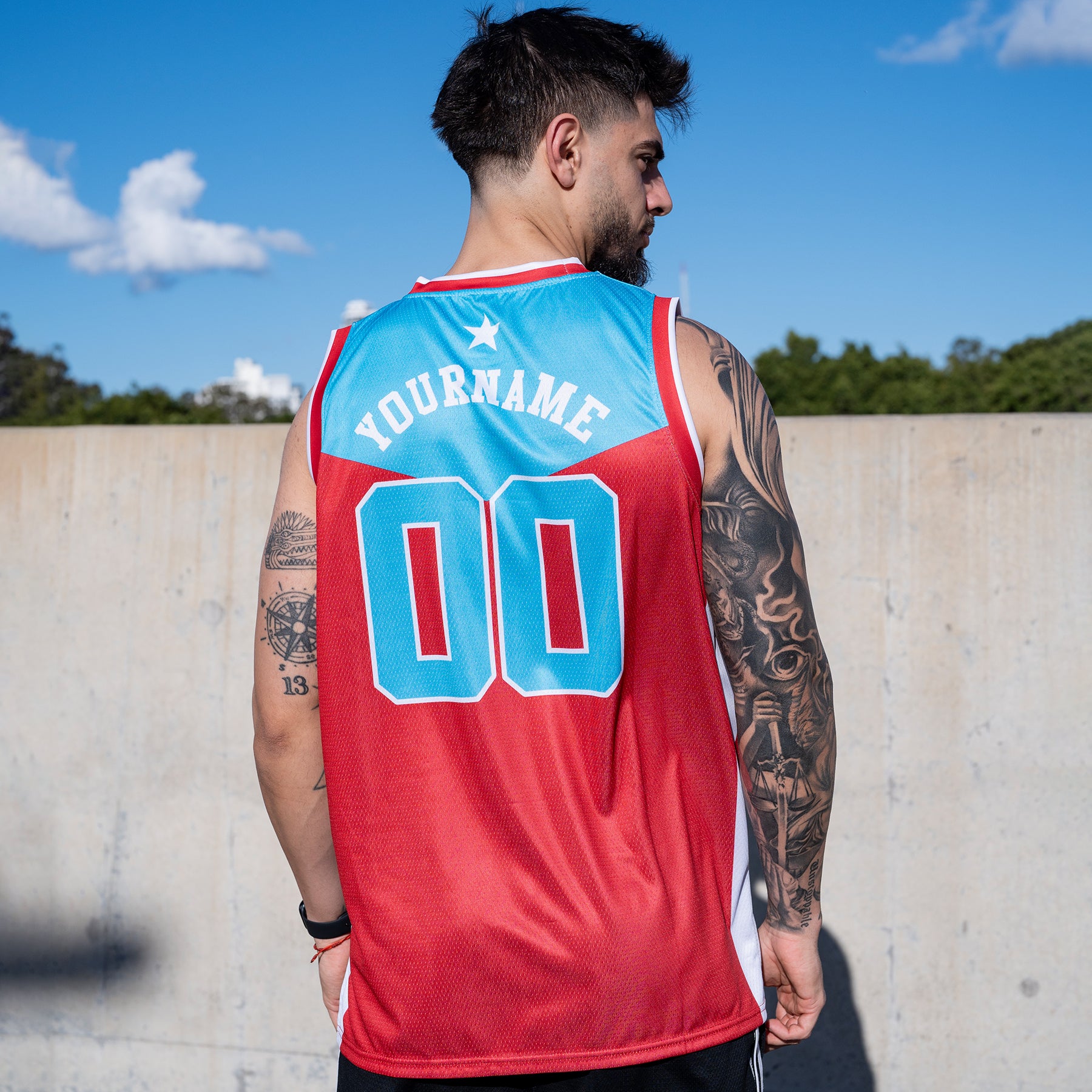 Puerto Rico Borinquen Heritage Custom Basketball Jersey Azul Celeste Back