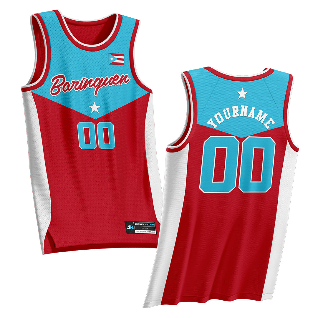 Puerto Rico Borinquen Heritage Custom Basketball Jersey Azul Celeste Red