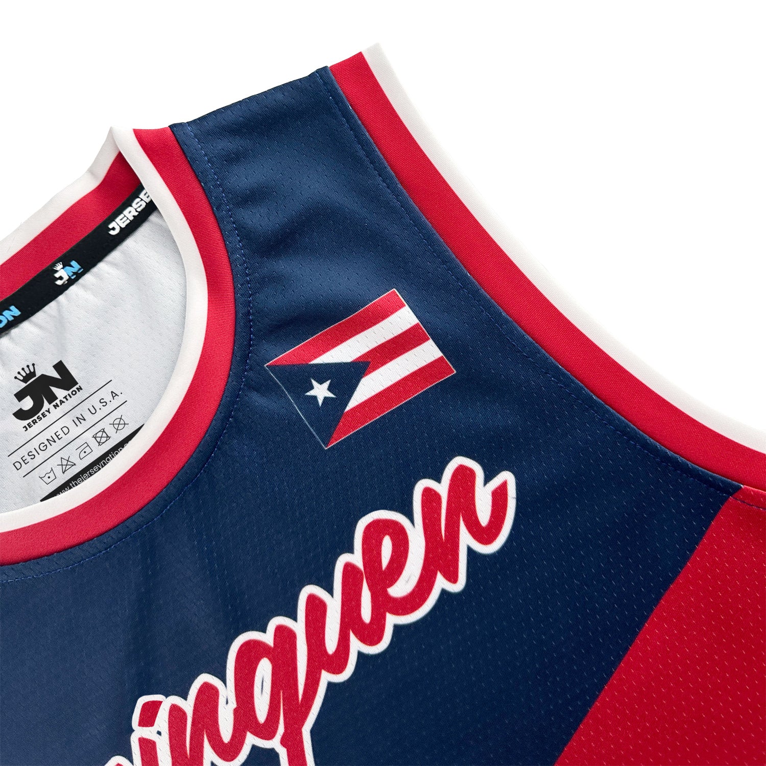 Puerto Rico Borinquen Heritage Custom Basketball Jersey Red Closeup