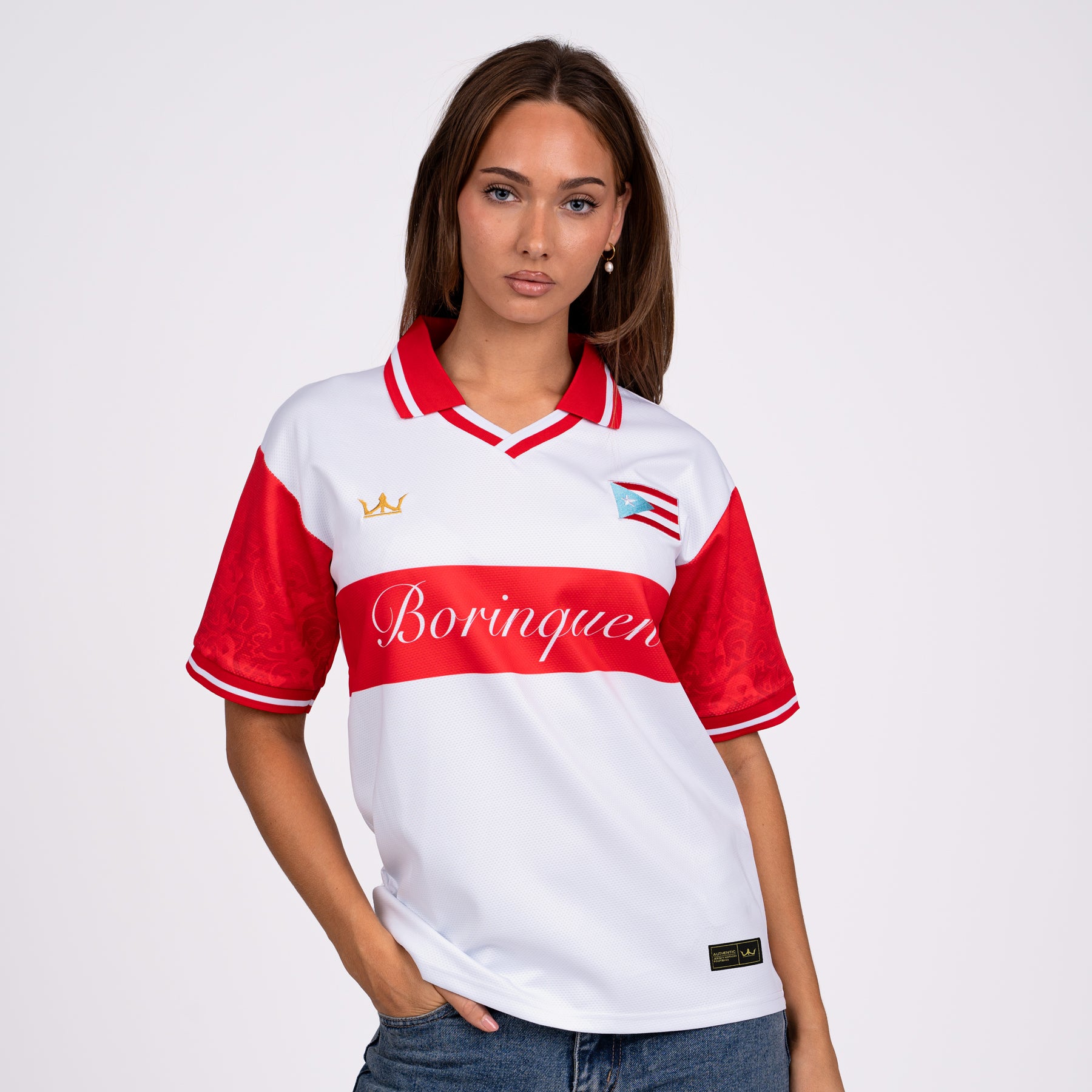 Puerto Rico Heritage Retro Custom Football White Jersey Womens Model Soccer World