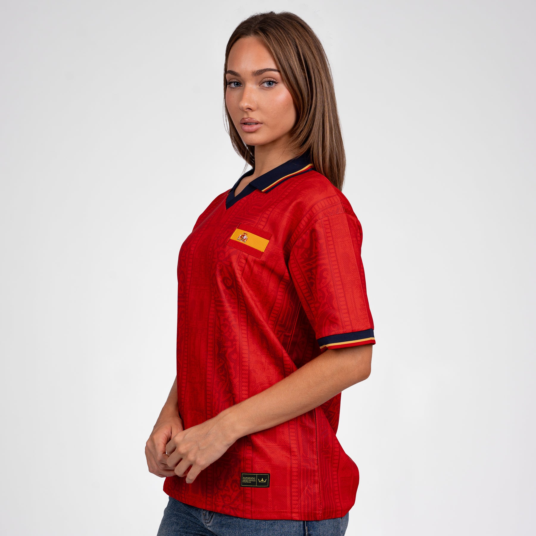 Spain Heritage Retro Custom Football Jersey World Shirt Womens Sleeves