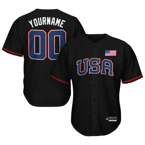 USA Heritage Custom Black Baseball Jersey Closeup American Pride