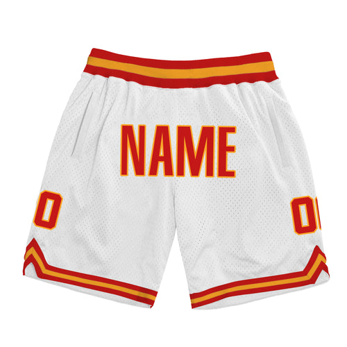 White Red-Yellow Custom Basketball Shorts